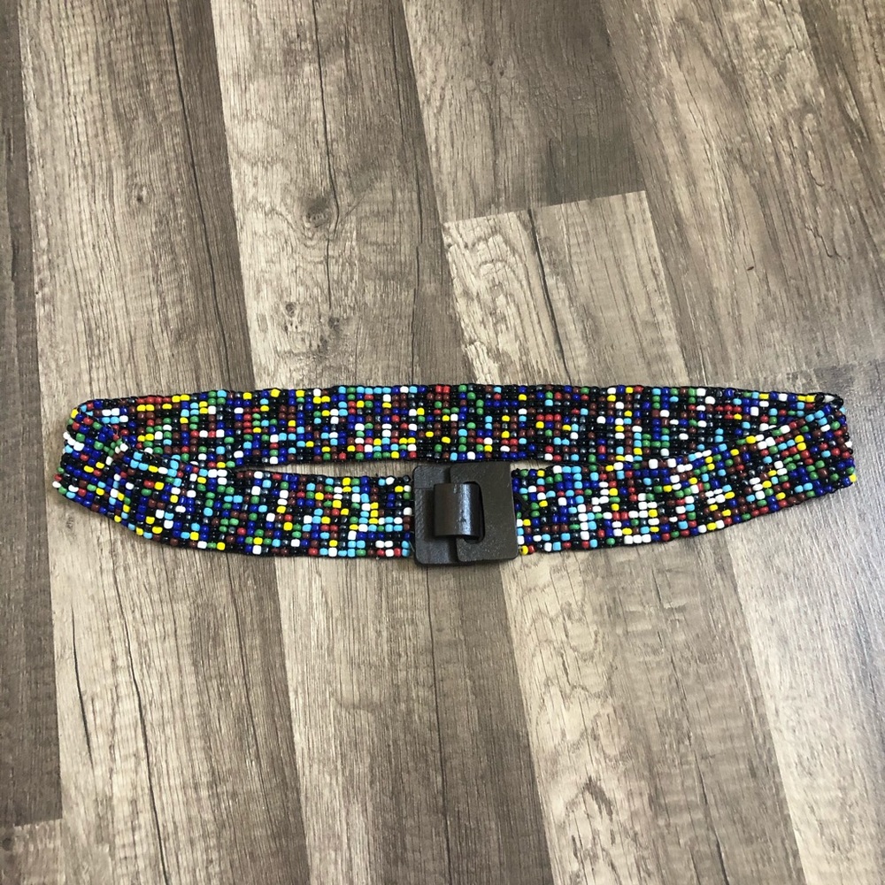 **CLOSING BUY ONE GET ONE**Handmade Beaded Stretch Belt Wooded Closure